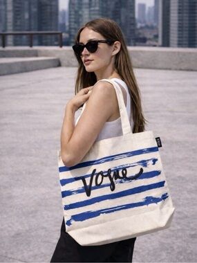 NEW Vogue Blue Striped Canvas Tote Bag